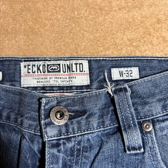 Ecko Unltd Jeans Men 32 Blue Denim White Wash Baggy‎ Hip Hop Skater Y2K Jeans - Picture 5 of 10